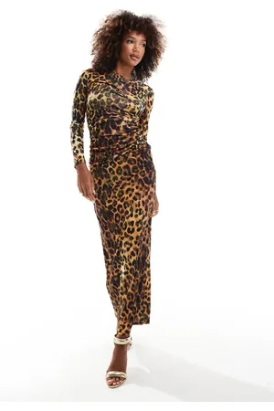 Flounce London – Gerafftes Midaxi-Kleid mit Drapierung und Leopardenmuster