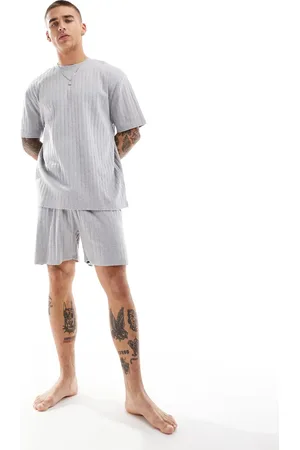 ASOS – Kurzer Pyjama mit Waffelstruktur in meliert