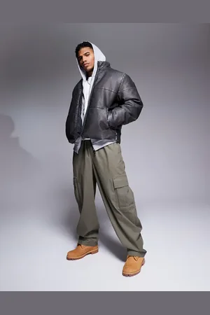 ASOS – Pufferjacke aus Kunstleder in verwaschenem