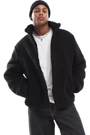 ASOS – Schwarze Steppjacke mit Teddyfell