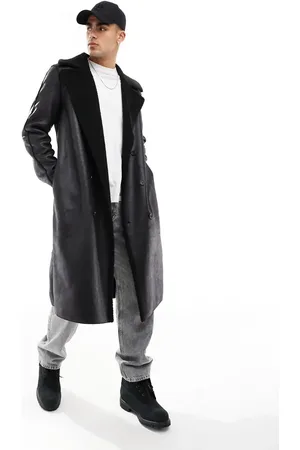 ASOS – Kunstleder-Trenchcoat mit Teddyfutter in