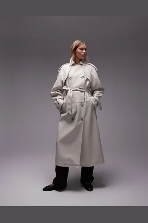 Topshop – Trenchcoat aus strukturiertem Kunstleder in Cremeweiß