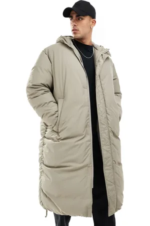 ASOS – Wattierte Oversize-Jacke in Stein mit Kapuze und Kordelzug