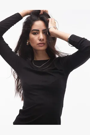 Topshop – Premium – Transparentes, langärmliges Oberteil in Schwarz mit Rundhalsausschnitt