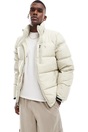 Ralph Lauren – Daunen-Pufferjacke in Beige mit Markenlogo und abnehmbarer Kapuze