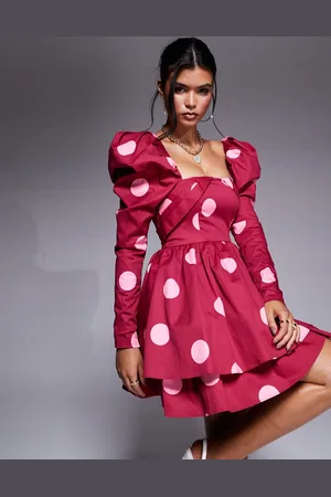 ASOS – Strukturiertes, kurzes Skater-Kleid aus Baumwollsatin mit Punktemuster