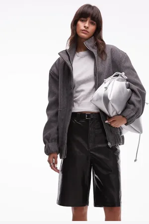 Topshop – Bomberjacke aus Wollimitat in Anthrazit