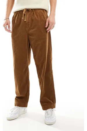 Ralph Lauren – Easy – Gerade geschnittene Hose aus Cord in Hellbraun mit Falten