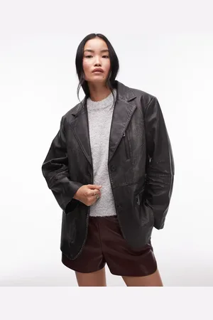 Topshop – Hochwertiger Blazer aus Echtleder in verwaschenem