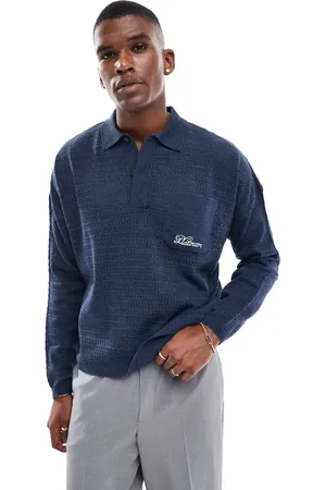 ASOS – Leichter, kastiger Oversize-Strickpullover in mit Polokragen und Stickerei