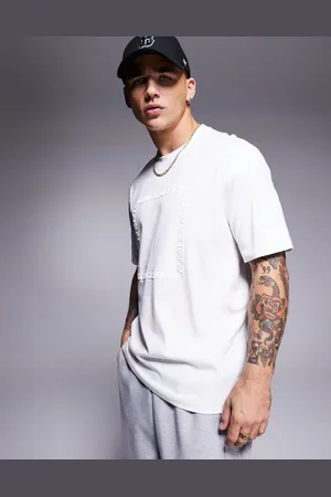 Armani Exchange – T-Shirt in Wollweiß mit quadratischem Logo