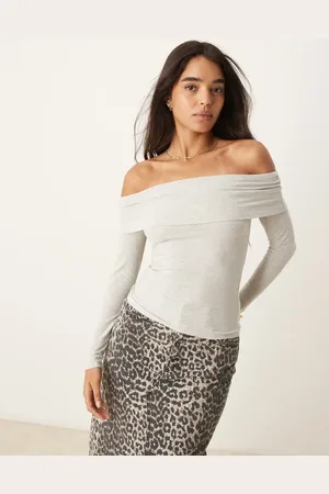 Abercrombie & Fitch – Langärmliges, schulterfreies Oberteil in mit umgeschlagenem Design
