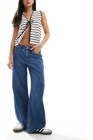 Abercrombie & Fitch – Ultraweite Jeans in Mittelblau mit niedrigem Bund