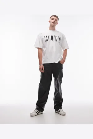 Topman – Kunstleder-Hose in mit weitem Bein