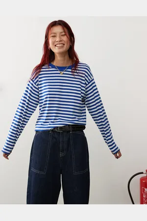 Monki – Langärmliges Oberteil in Blau und Weiß gestreift