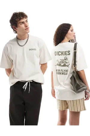 Dickies – Oatfield – T-Shirt in Wollweiß mit Flugzeug-Grafikprint auf dem Rücken