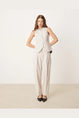 Abercrombie & Fitch – Schmal zulaufende, knöchellange Hose in Hellgrau mit hohem Bund, Kombiteil