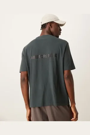 Abercrombie & Fitch – Vintage-T-Shirt in Anthrazit mit Oversize-Schnitt und Logoprint in der Mitte und auf dem Rücken