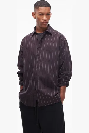 Topman – Langärmliges, gestreiftes Oversize-Hemd in Burgunderrot