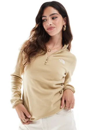 The North Face – Glacier – Fleece-Pullover in Beige mit kurzem Reißverschluss und Logo