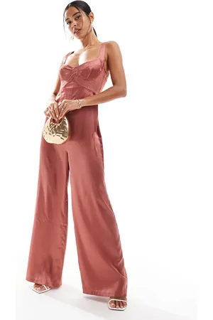ASOS – Jumpsuit aus Satin in mit weitem Bein, Korsett-Detail und Spitze