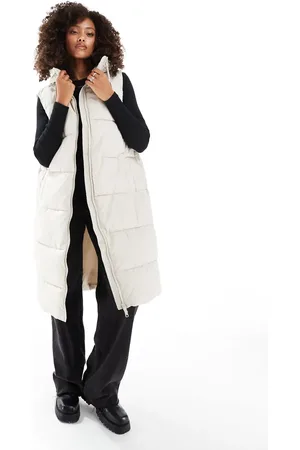 VERO MODA – Wattierte Longline-Weste in Steinbeige