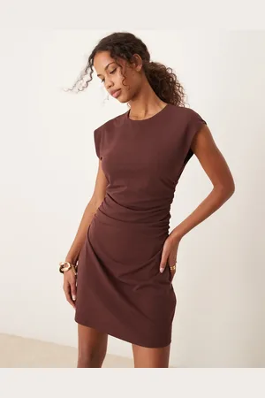 Abercrombie & Fitch – Ärmelloses Minikleid in Schokoladenbraun mit seitlichen Raffungen