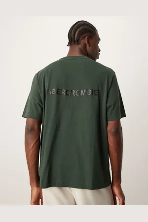 Abercrombie & Fitch – Vintage-T-Shirt in Dunkelgrün mit Oversize-Schnitt und Logoprint in der Mitte und auf dem Rücken