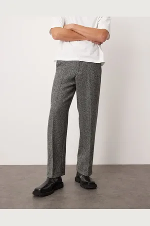ASOS – Elegante Hose aus Wollmischgewebe in mit weitem Bein und Fischgrätmuster
