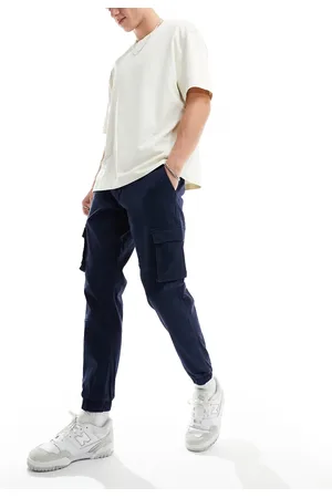 Only & Sons – Schmal zulaufende Cargohose in Marineblau mit Bündchen