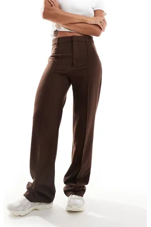 Pull&Bear – Elegante Hose in Schokobraun mit geradem Schnitt und Ziernaht vorne