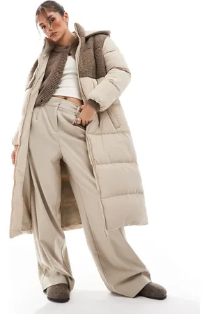 Brave Soul – Wattierte Maxi-Jacke in mit farblich abgesetztem Teddyfell-Einsatz