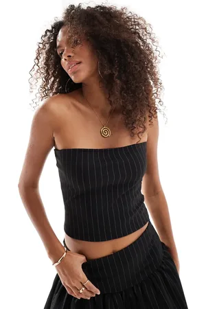 ASOS – Trägerloses Oberteil in Schwarz mit Nadelstreifen, Kombiteil