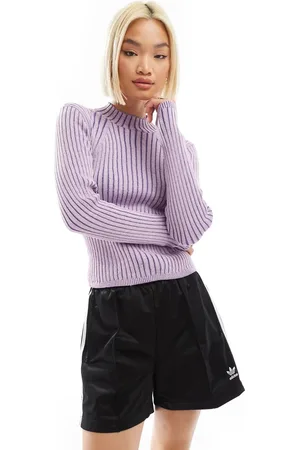 Monki – Langärmliges, zweifarbiges Strickoberteil in Rosa und Lila