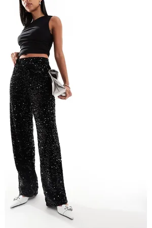 Pieces® – Velours-Hose in mit weitem Schnitt und Paillettenbesatz