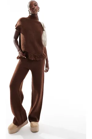 In The Style – Strick-Hose in Schokobraun mit weitem Schnitt, Kombiteil