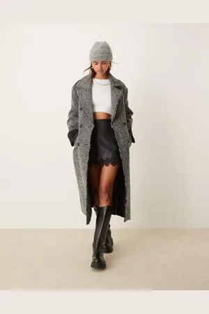 ASOS – Verstärkter Dad-Mantel aus hochwertigem Material mit Fischgrätmuster