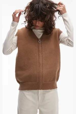 Topshop – Oversize-Tanktop in Hellbraun mit durchgehendem Reißverschluss