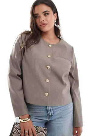 4th & Reckless – Elegante Jacke in Taupe mit durchgehender Leiste mit goldfarbenen Knöpfen