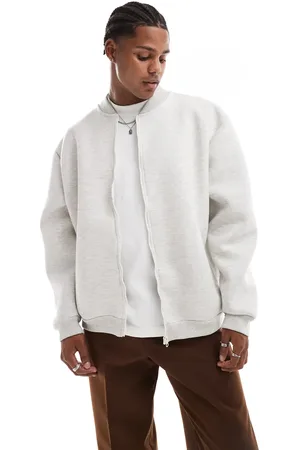 ASOS – Oversize-Bomberjacke aus Neopren-Stoff in meliertem Hellgrau