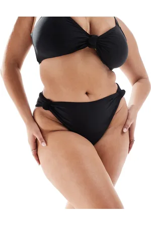 South Beach – Schwarze Bikinihose mit hohem Bund und geknoteter Seite