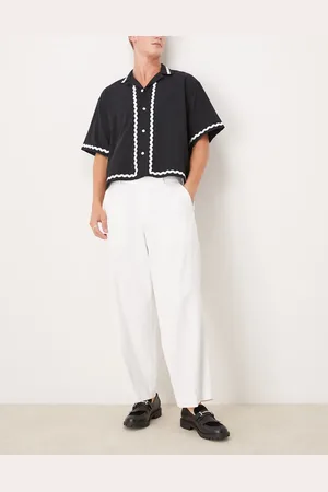 Abercrombie & Fitch – Weite Leinenhose in Cremeweiß