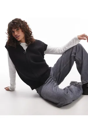 Topshop – Oversize-Tanktop in Anthrazit mit durchgehendem Reißverschluss