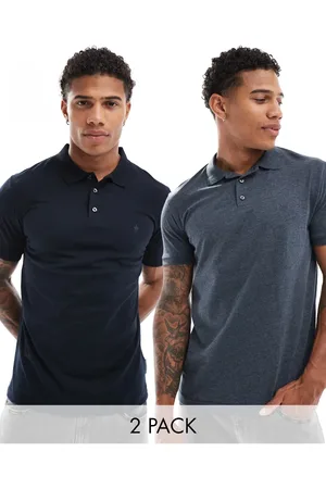 French Connection French Connection – 2er-Pack kurzärmlige Polohemden in Marineblau und Meliert