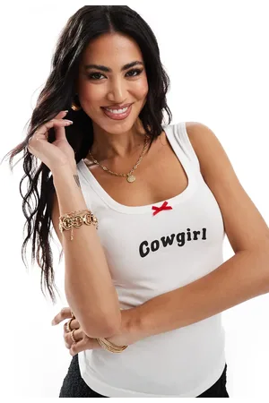 Kaiia – Trägertop in mit „Cowgirl“-Print und Schleifenverzierung