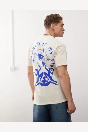 Obey – T-Shirt in Beige mit „The World is my stage“-Grafik