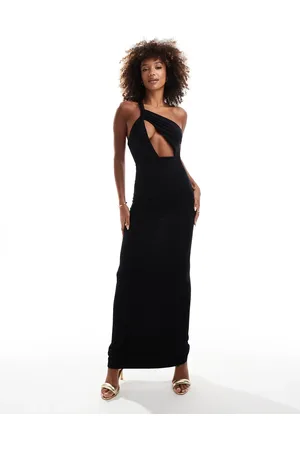 ASOS – Maxikleid in mit geknotetem One-Shoulder-Träger und Zierausschnitt vorne