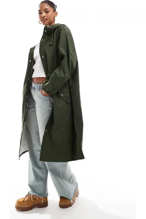 ASOS – Langer, gummierter Regenparka in Khaki