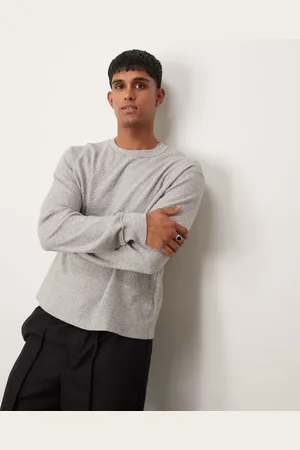 Abercrombie & Fitch – Langärmliges Shirt in meliertem mit Waffelstruktur und kurzem Schnitt