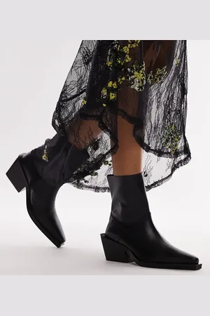 Topshop Wide Fit – Maddy – Cowboystiefel aus Leder in mit weiter Passform